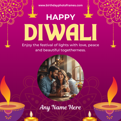 Beautiful Diwali Festival Greetings Card with Name and Photo Frames