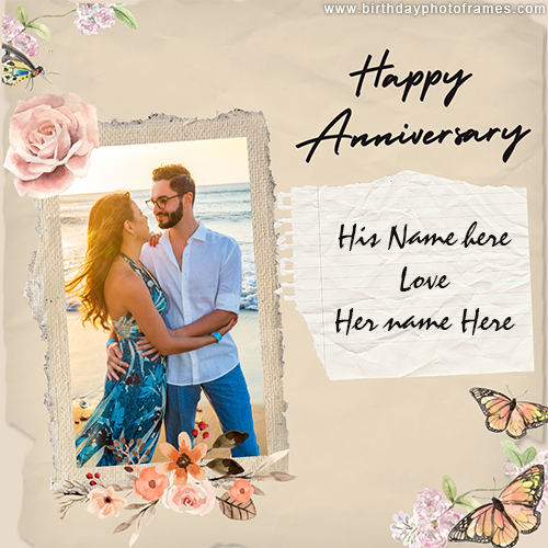 Create Happy Anniversary Card with Couple Pic Image