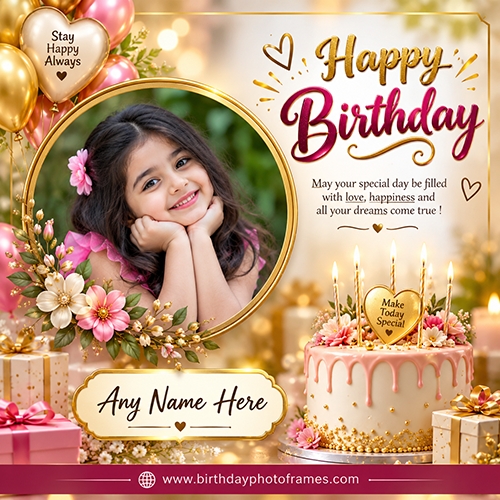 Create Happy Birthday Greeting Card with Photo and Name Free