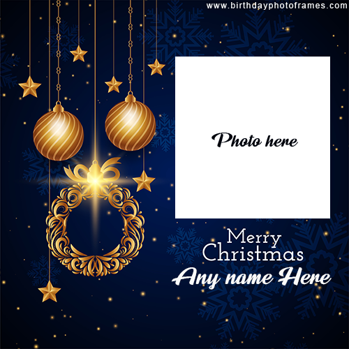 Create decorated Merry Christmas greeting card with Name and Picture edit