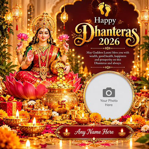 Dhanteras 2026 Wishes Card with Name Free Online