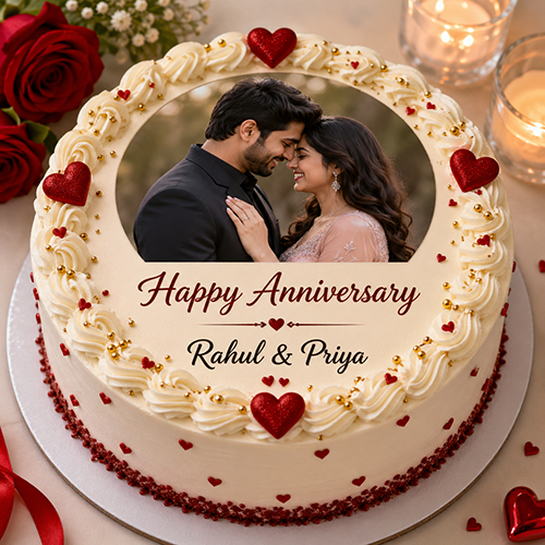 Free Anniversary Cake with Name and Photo Online Cake Maker for Couples