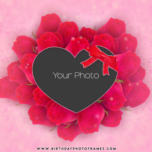 Free Edit Pink Rose Love Photo Frame For Couples