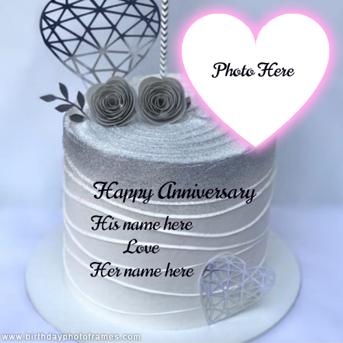 Happy Anniversary Cake with Couple Name and Photo Edit
