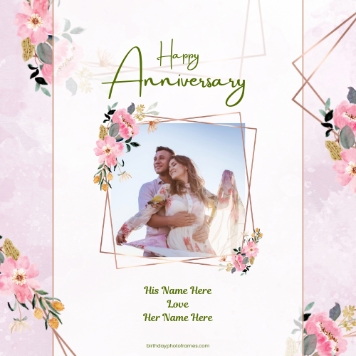 Happy Anniversary Card with Name and Photo Beautiful Design to Edit Free