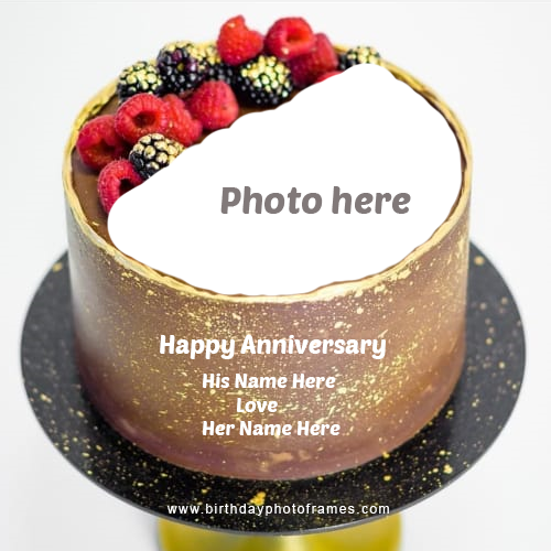 Happy Anniversary Strawberry Cake with Name and Photo Edit