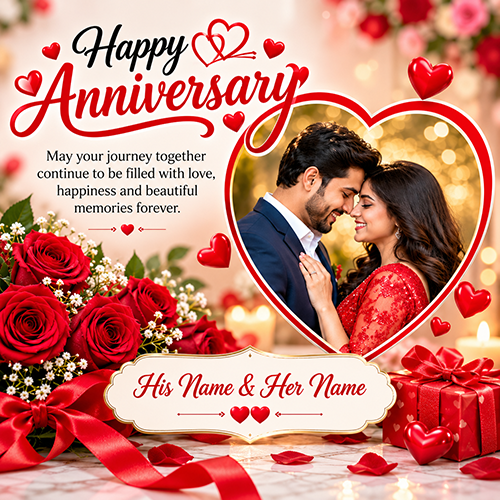 Happy Anniversary Wishes Card with Name and Photo Create Online