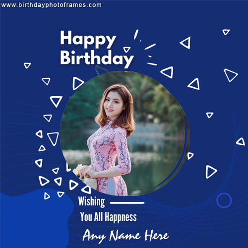 Happy Birthday Blue wish card with name and photo
