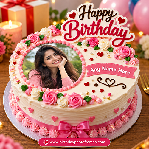 Happy Birthday Cake with Name and Photo Edit Free