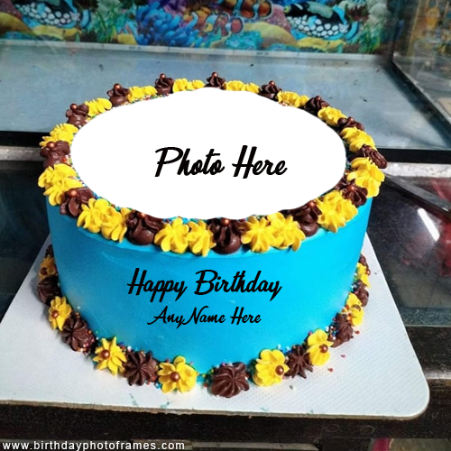 Happy Birthday Chocolate Cake with designed Photoframe