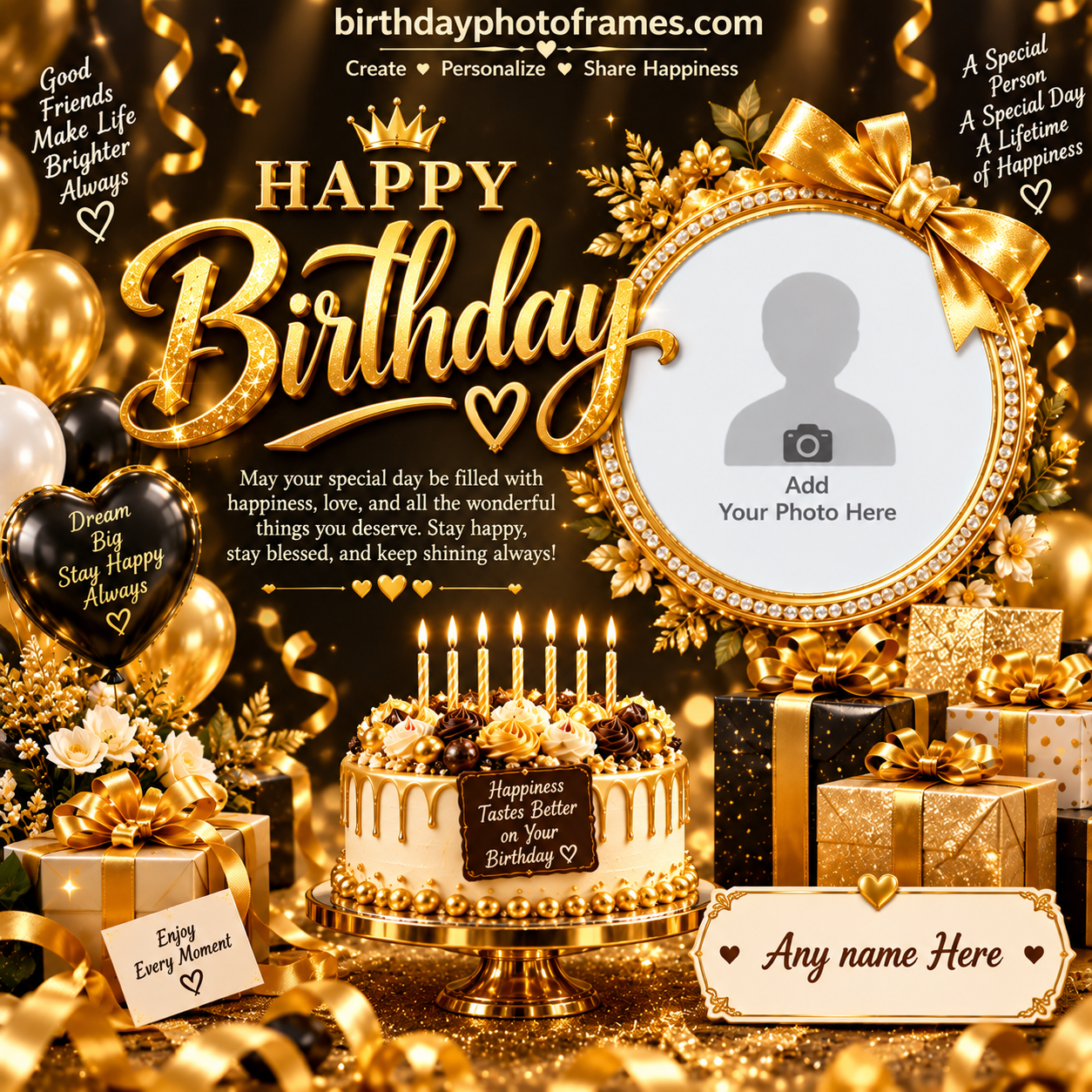 Happy Birthday Greeting Card Maker with Name and Photo Free