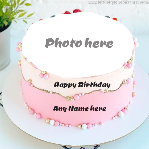 Happy Birthday Pink Cake with Name and Photo Edit