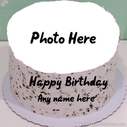 Happy Birthday White Cake with Name and Photo Edit Online