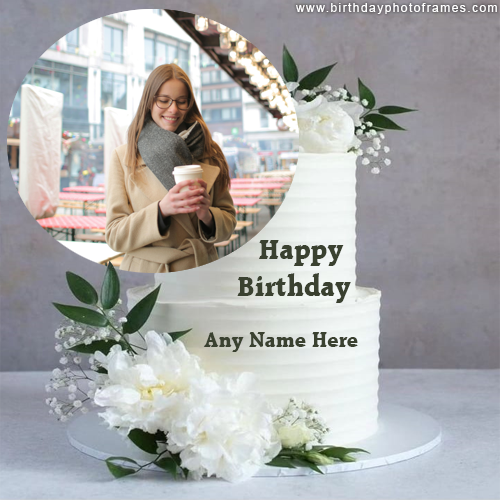 Happy Birthday White Forest Cake with Name and Picture