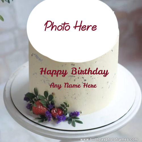 Happy Birthday White wish cake with name and photo editor
