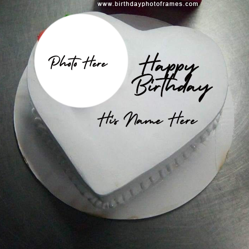Happy Birthday white Cake with name and photo
