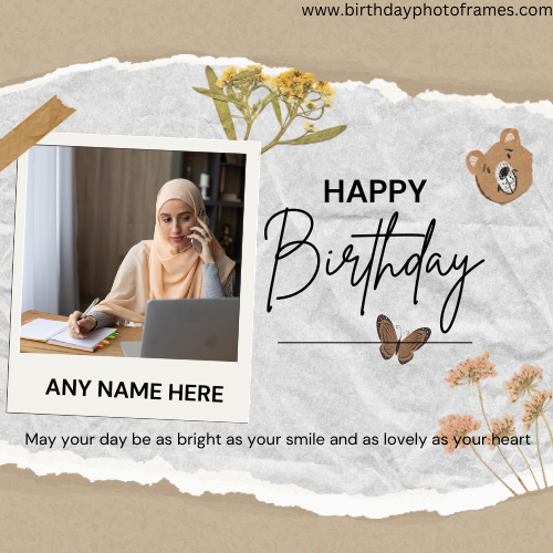 Happy Birthday wish card with name and photo online