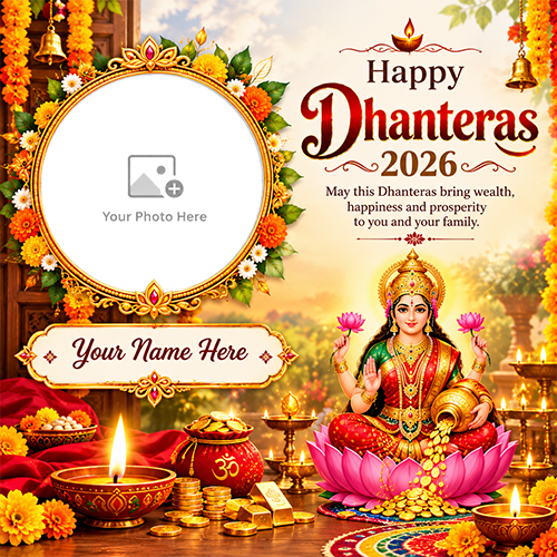 Happy Dhanteras 2026 Card Maker with Name and Photo Free