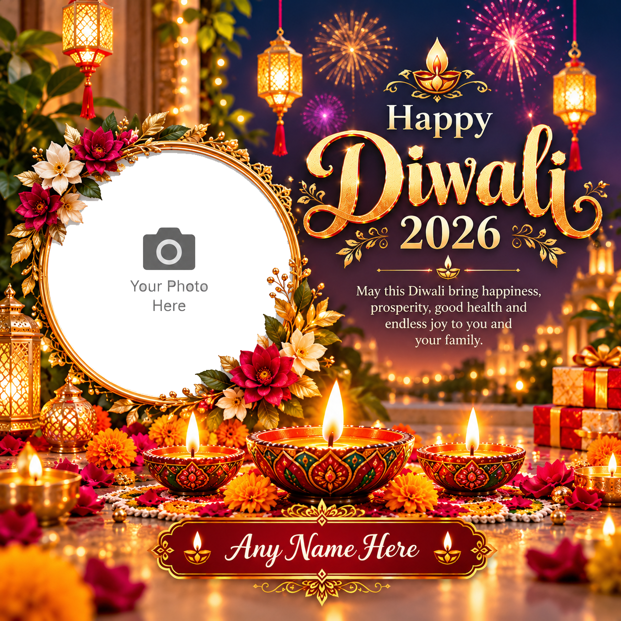Happy Diwali 2026 Name Editing Photo Frame Free