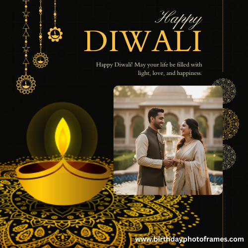 Happy Diwali greetings card with photo frame Free online editor