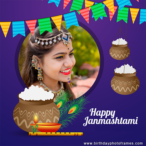 Happy Janmashtami 2023 Greeting Card with Name and Photo Edit
