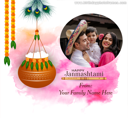 Happy Janmashtami wishes card with family name editor