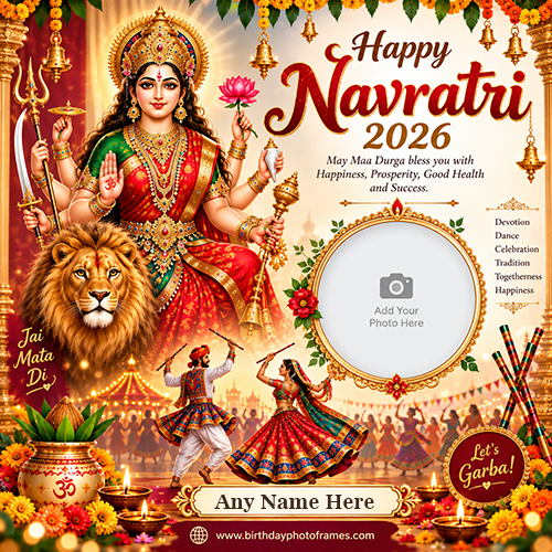 Happy Navratri 2026 Greetings Cards with Photo and Name Free