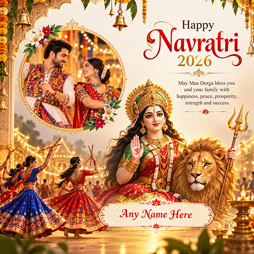 Happy Navratri Wishes 2026 with Photo and Name Free Frames