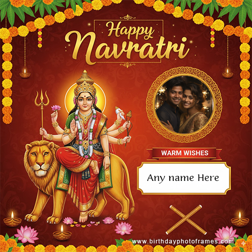 Happy Navratri Wishes Card with Name and Photo Free Online