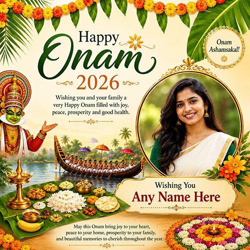 Happy Onam 2026 Greeting Card with Name Free Online