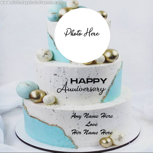 Happy anniversary cake wishes card with couple name edit