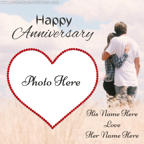 Happy anniversary couple image card with name and photo edit