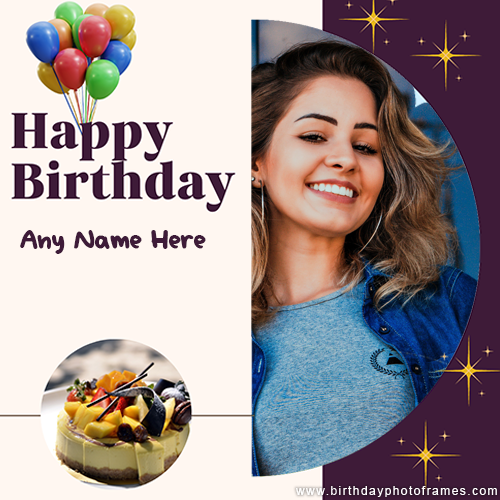 Happy birthday greeting card with name and photo frame