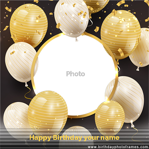 Happy birthday wishes golden balloons card with photo