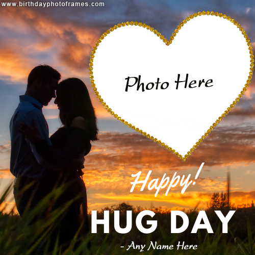 Happy hug day wish card with name and photo
