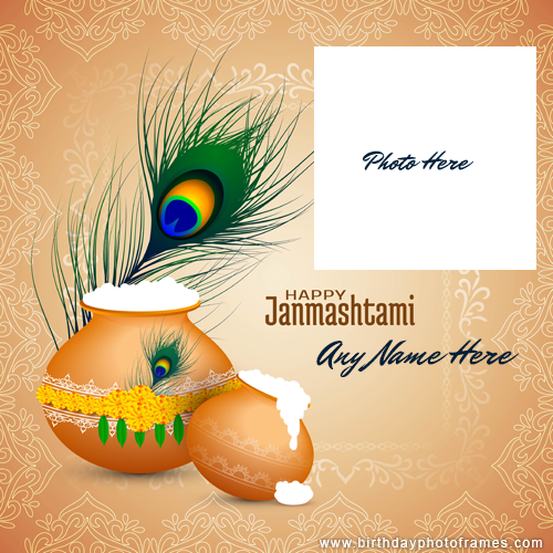 Happy janmashtami 2022 greeting card with name and photo edit