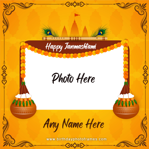 Happy janmashtami greeting card with name and photo edit