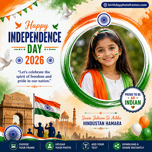 Independence Day 2026 Photo Frames and Greeting Cards Free