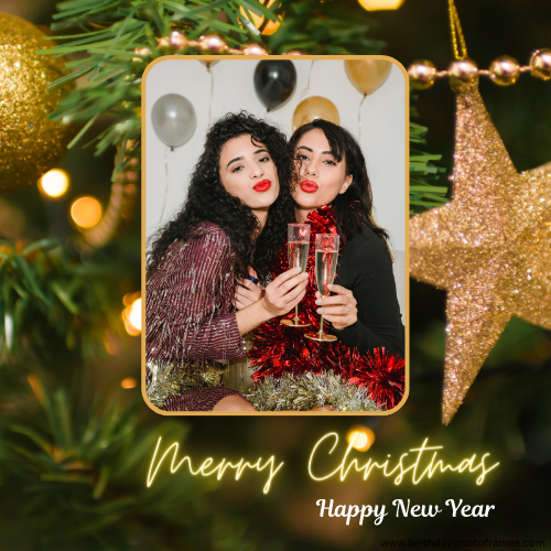 Merry Christmas and Happy New Year good think card with photo edit