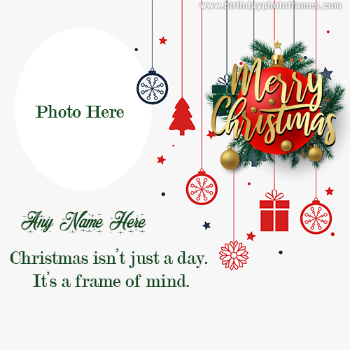 Merry Christmas wishes card with name and photo download