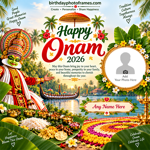 Personalized Happy Onam Card with Name and Photo Download Online