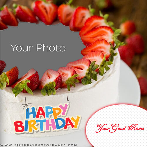 customized strawberry birthday cake with photo and name wish