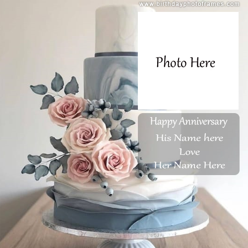 happy anniversary cake with photo and name edit download