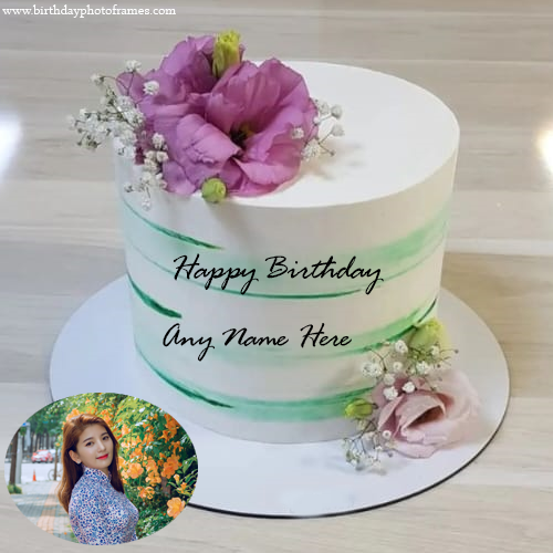 happy birthday greeting cake with photo and name