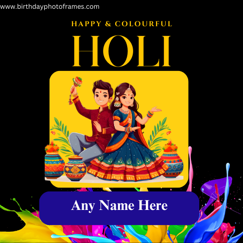 latest Happy Holi 2024 card with name and photo