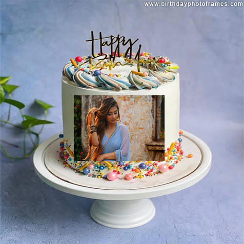 round shape happy birthday cake with photo edit