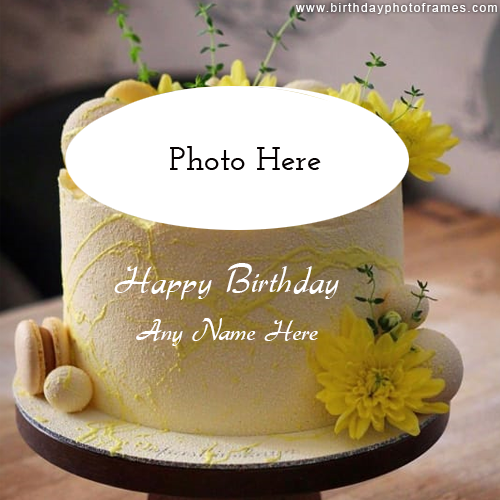 yellow flower birthday cake with name and photo edit
